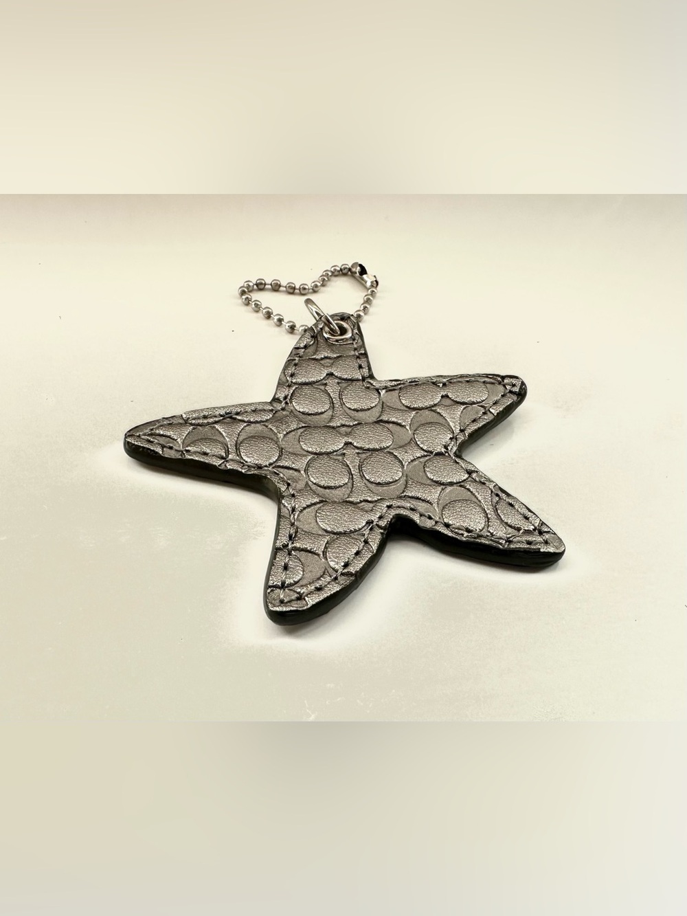 Coach Metallic Silver Star Charm Keychain